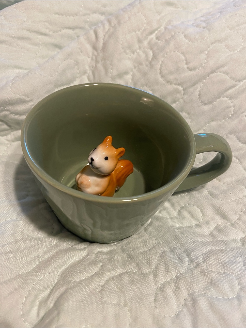 Green Ceramic Pet-Themed Cup with Squirrel Figurine - Unbranded
